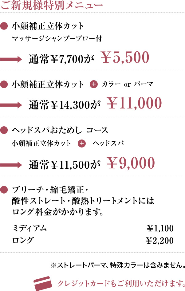 ご新規様特別メニュー